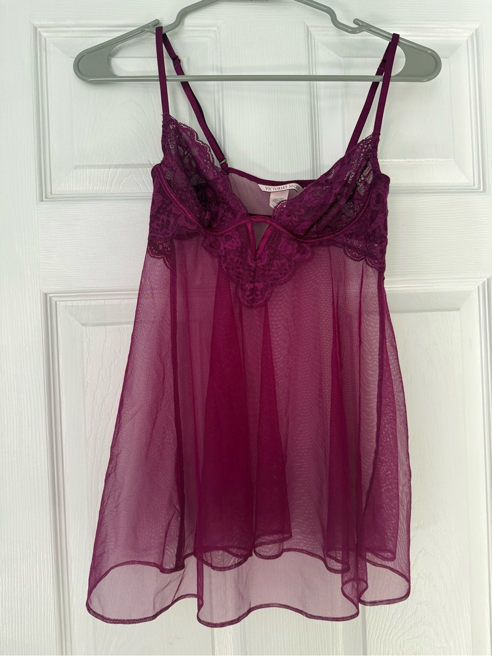Victoria’s Secret Lace-Trim Babydoll Laungerie Top in Deep Berry Magenta Size XS